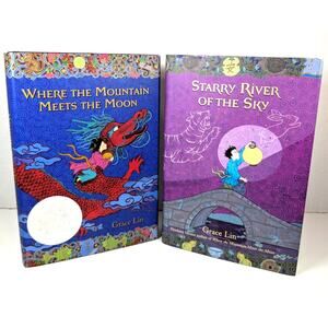 Set of 2 GRACE LIN's Books: Starry River/Where the Mountain Meets Moon, HC DJ